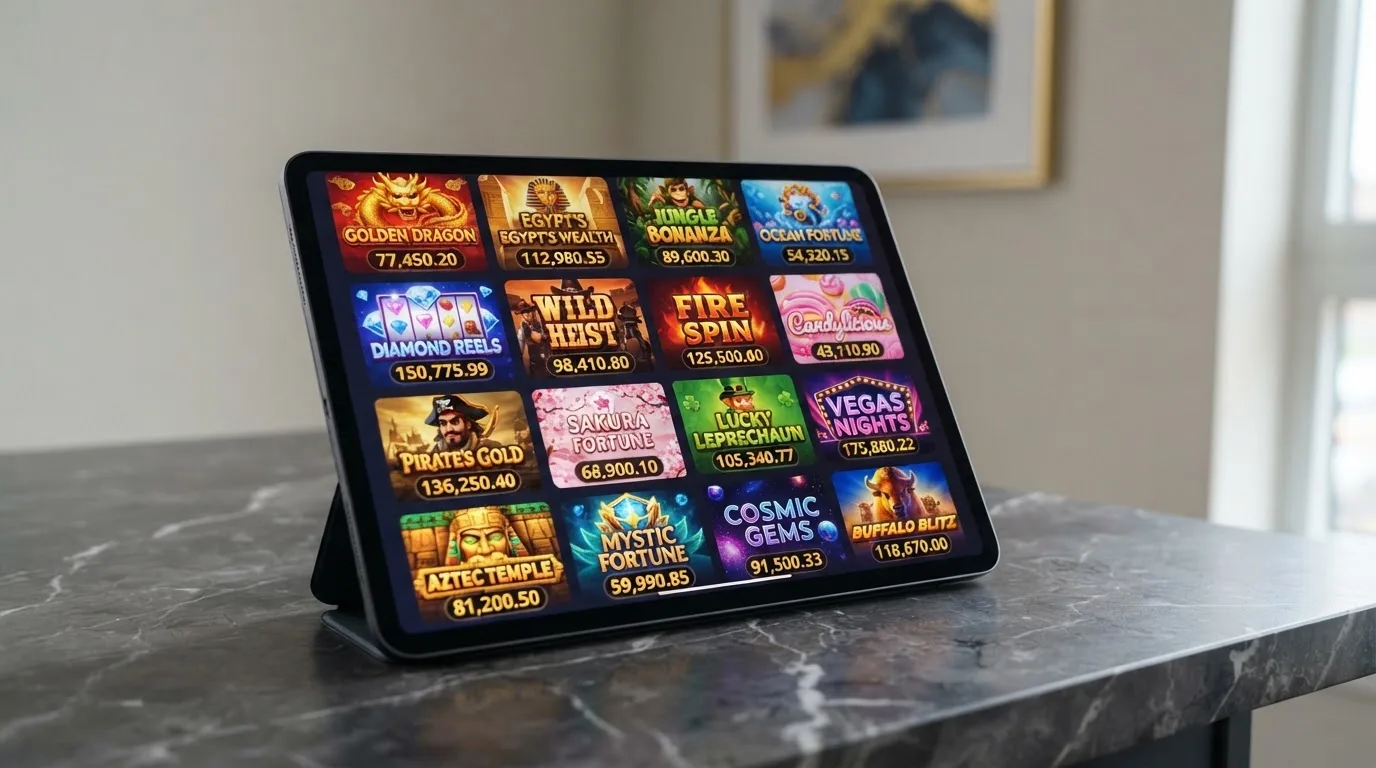 Rows of game thumbnails displayed on a tablet screen.