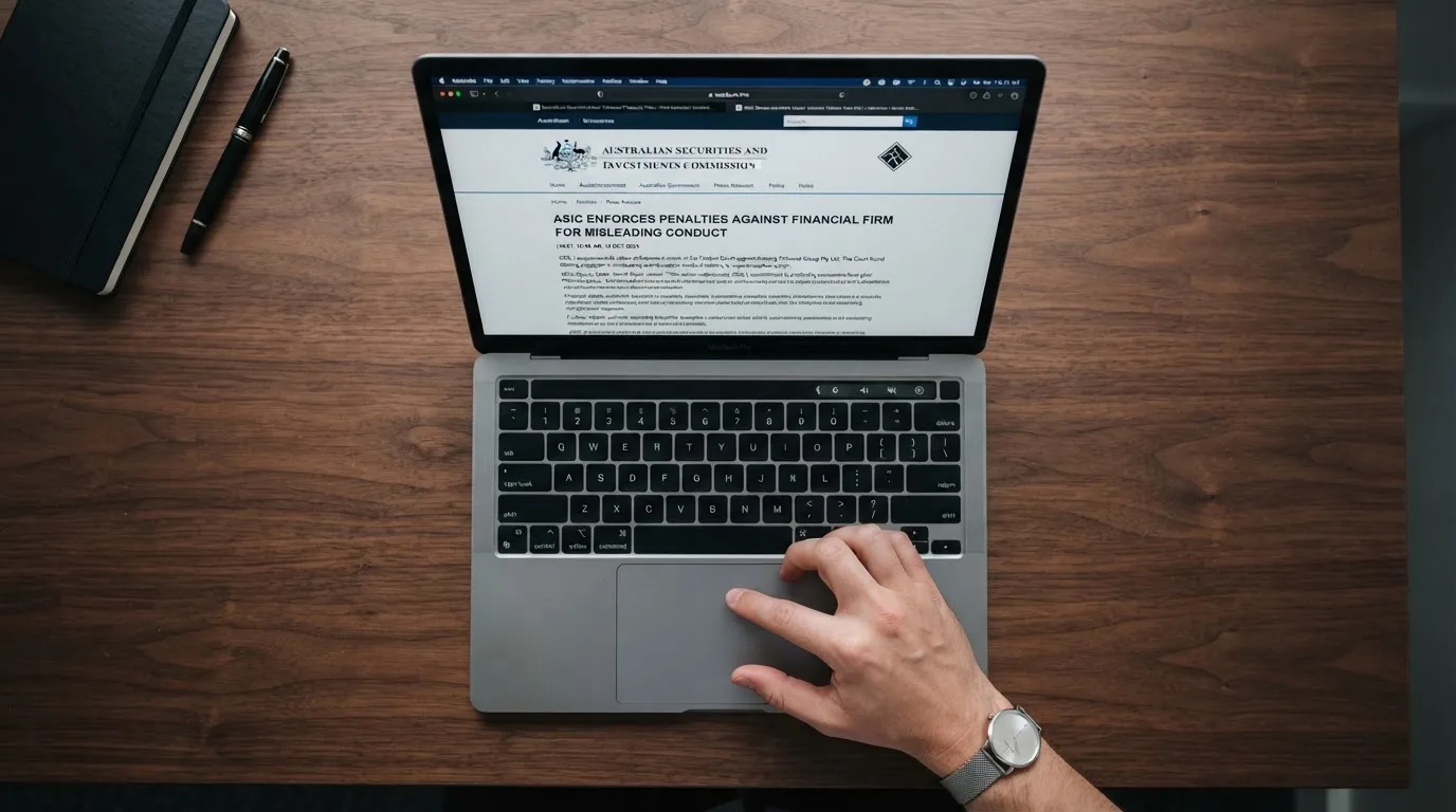 A hand scrolling a government press-release page on a laptop screen.