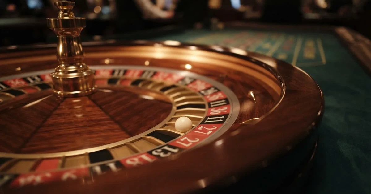 A close-up of a roulette wheel with the ball settling into a numbered pocket.