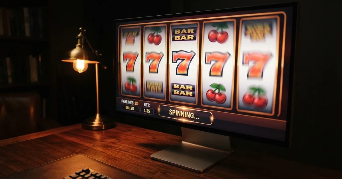 A close-up of a slot reel display shown on a monitor, no other windows open.